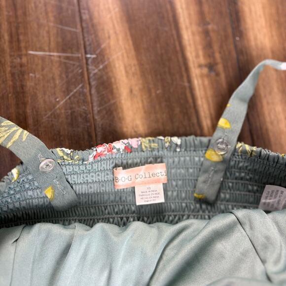 BOG Collective size XS Green floral quilted ruched tank crop top, ruffle hem - Picture 5 of 7